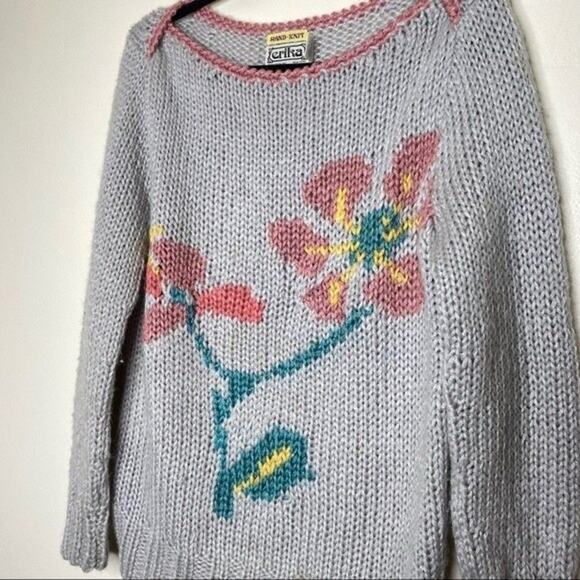 Vintage Hand Knit Granny Chunky Cardigan Sweater - Picture 3 of 4